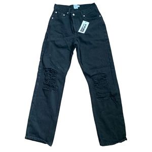 Princess Polly Holly Asymmetric Ripped Leg Jeans Black